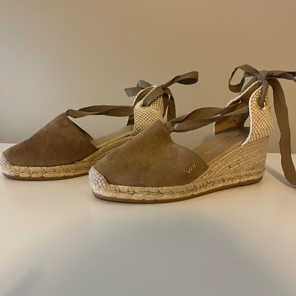 Brown Espadrille Wedge Sandals with Ankle Wrap - Picture 4 of 7